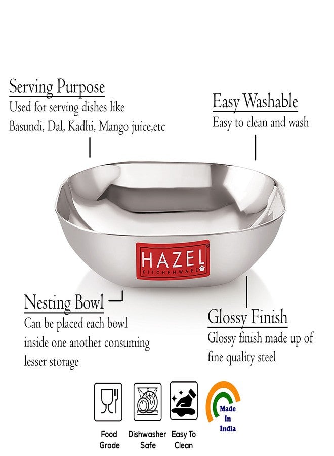 هايزل طبق حلويات فضي من الفولاذ المقاوم للصدأ من هازل | طبق مربع الشكل من الفولاذ للوجبات الخفيفة والفطور | طقم علبتين من الفولاذ المقاوم للصدأ | سعة كل علبة 450 مل، فضي - Image 3